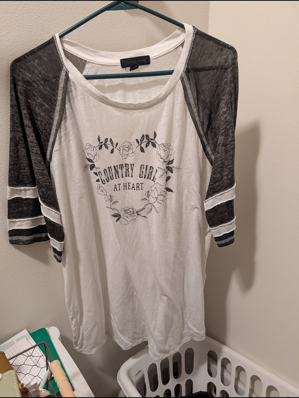 Country Girl At Heart Raglan Tee - White & Charcoal